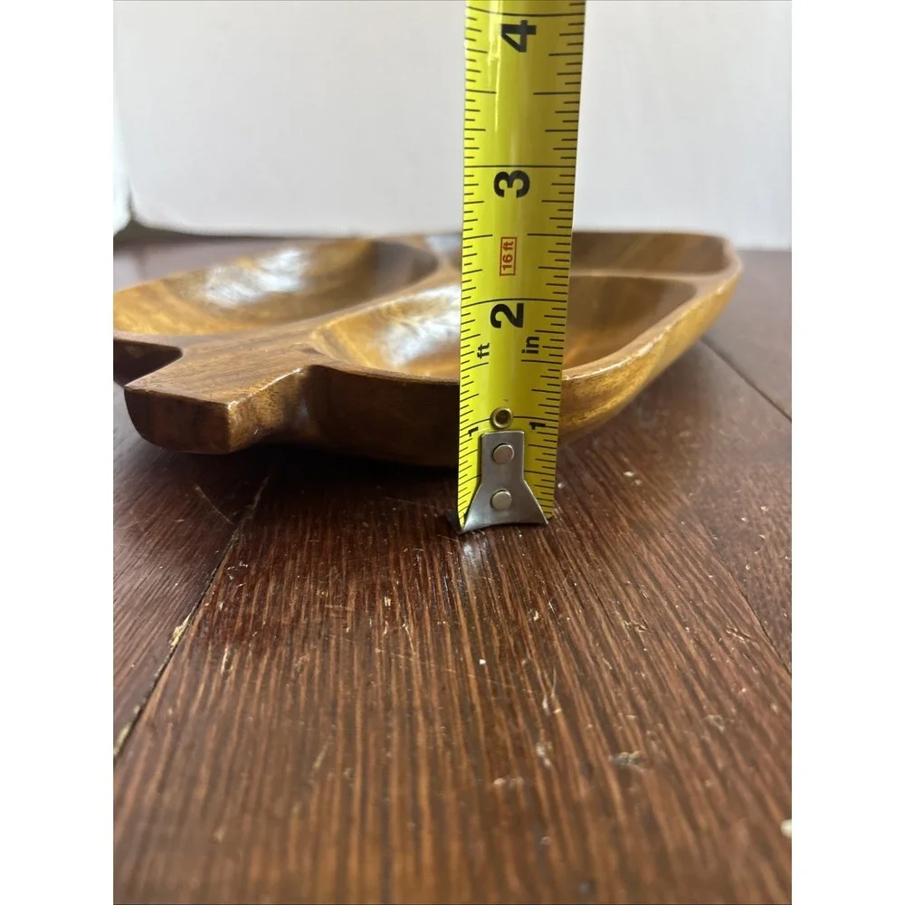 Alii Woods Honolulu Monkey Pod Leaf Shaped 3 Divided Serving Bowl Wood